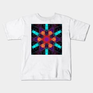 Mosaic Kaleidoscope Flower Red Orange and Purple Kids T-Shirt